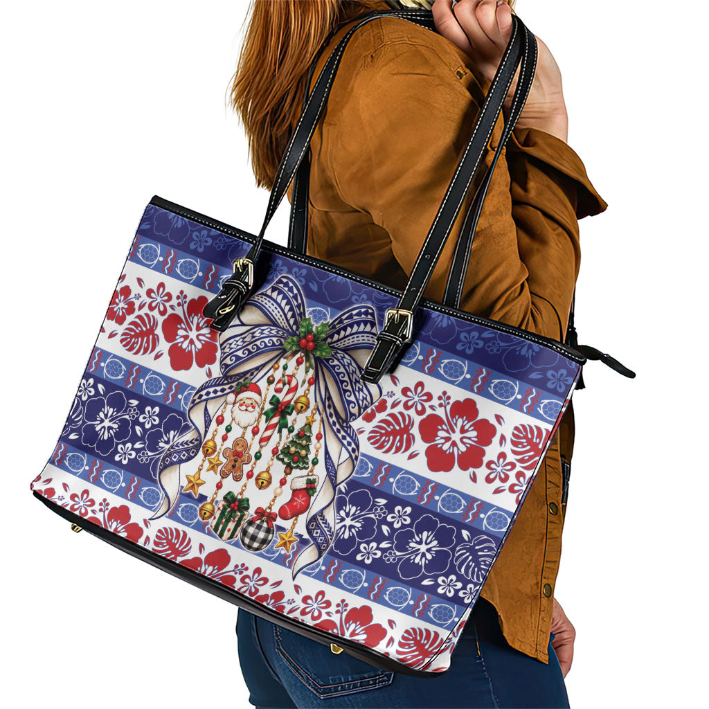 Samoa Tribal Christmas Bow Leather Tote Bag Ia Manuia lava le Kerisimasi LT9 - Polynesian Pride