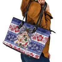 Samoa Tribal Christmas Bow Leather Tote Bag Ia Manuia lava le Kerisimasi LT9 - Polynesian Pride