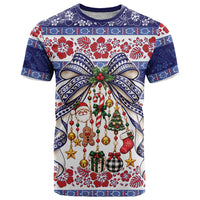 Samoa Tribal Christmas Bow T Shirt Ia Manuia lava le Kerisimasi LT9 Blue - Polynesian Pride