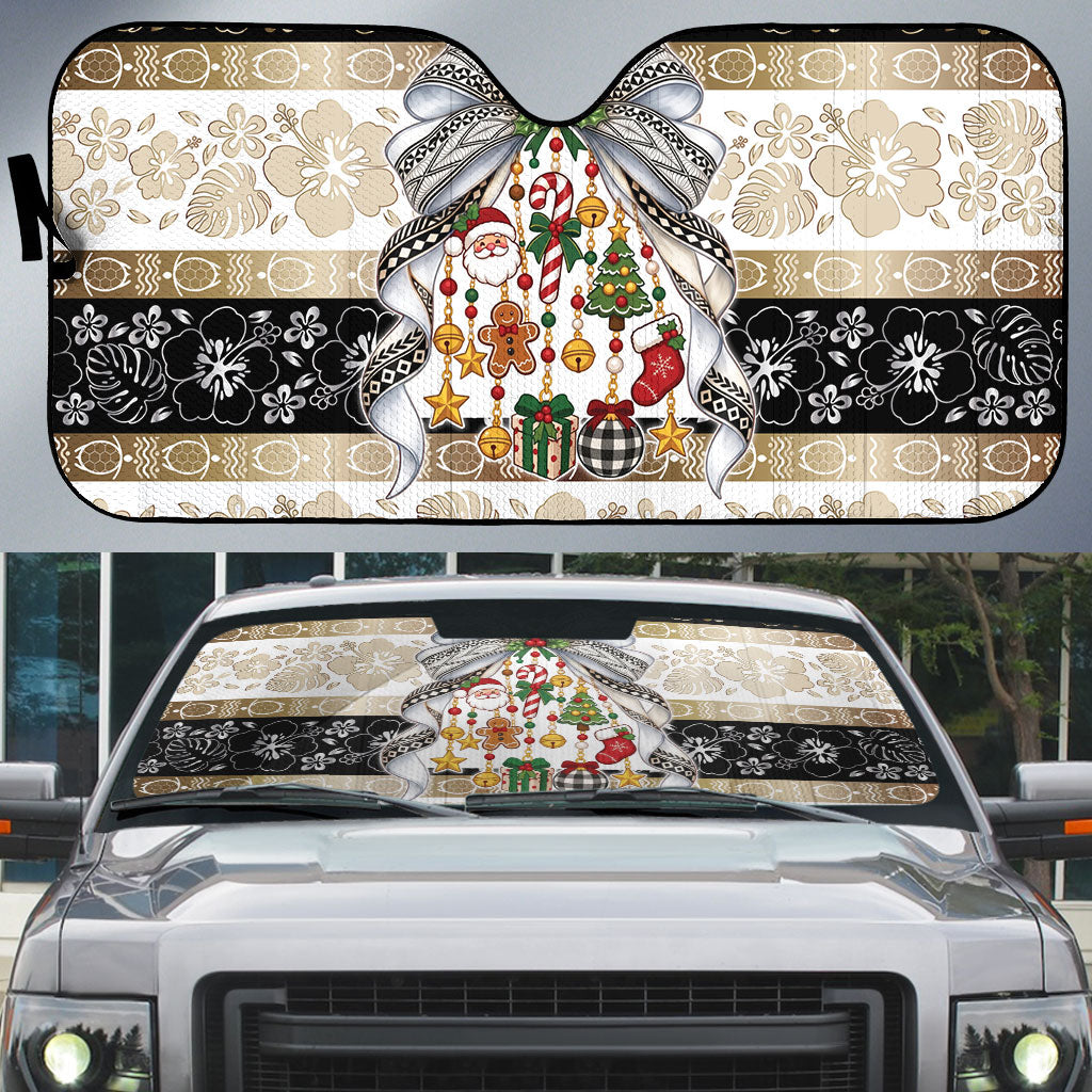 Tonga Ngatu Christmas Bow Auto Sun Shade Kilisimasi Fiefia Gold Style