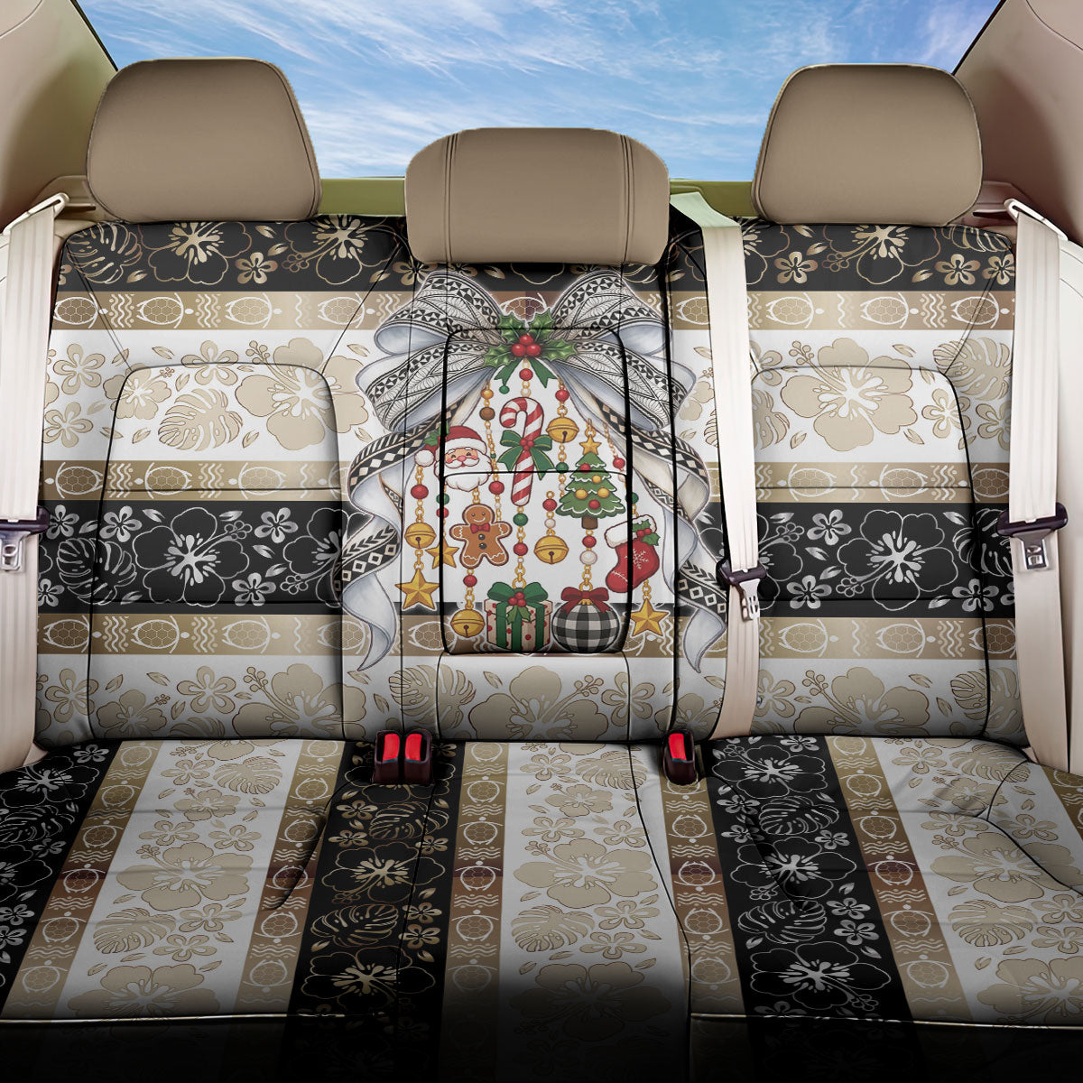 Tonga Ngatu Christmas Bow Back Car Seat Cover Kilisimasi Fiefia Gold Style LT9 One Size Red - Polynesian Pride