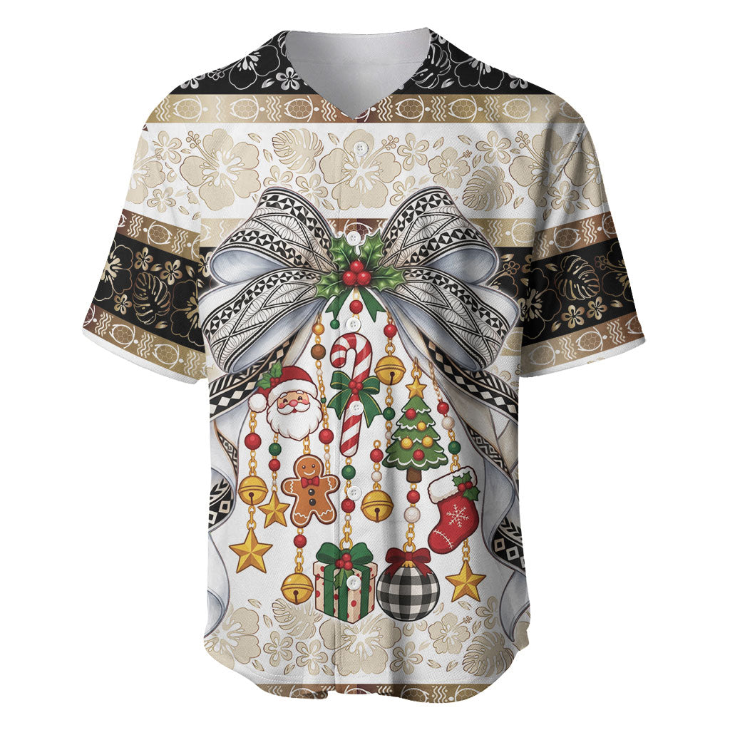 Tonga Ngatu Christmas Bow Baseball Jersey Kilisimasi Fiefia Gold Style LT9 Red - Polynesian Pride