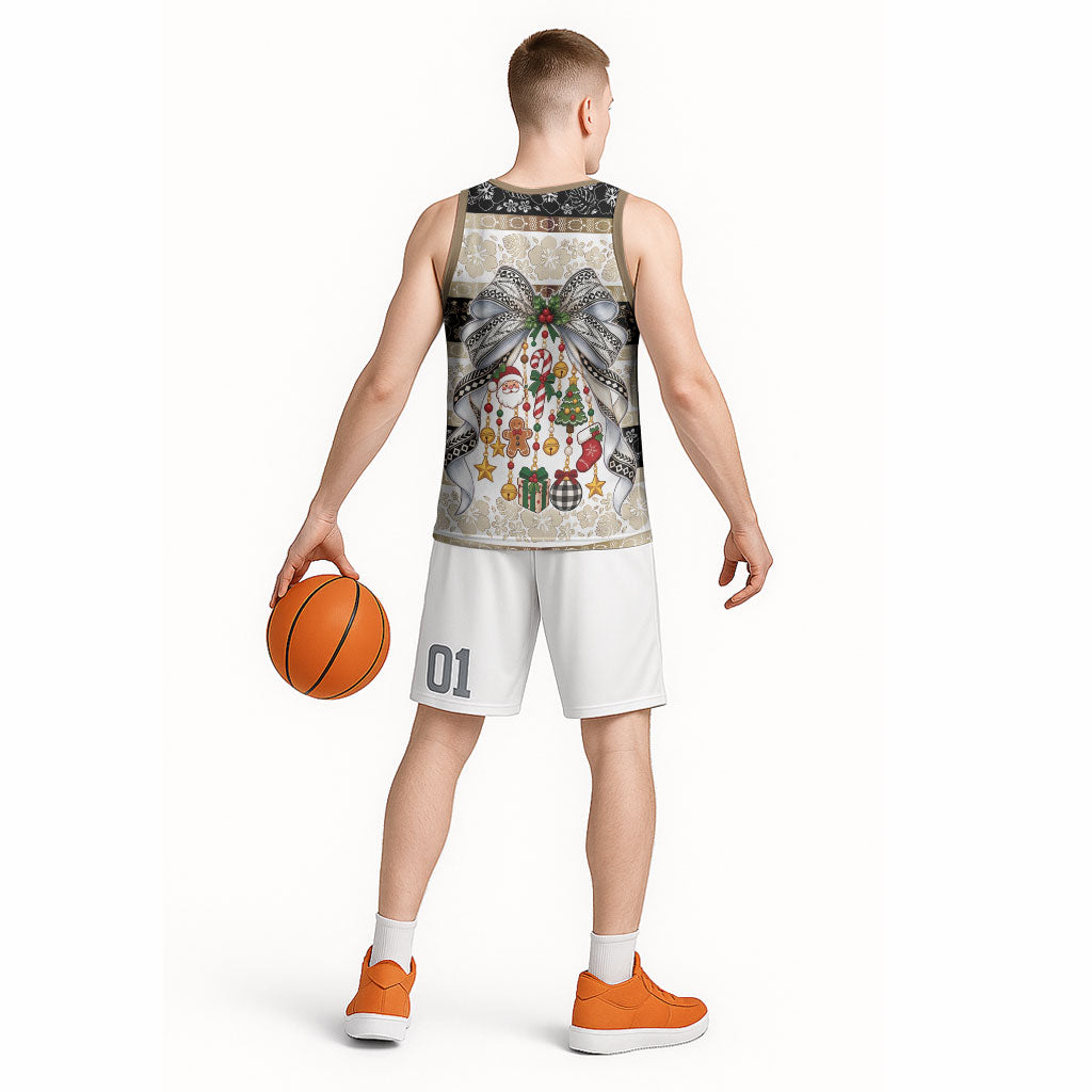 Tonga Ngatu Christmas Bow Basketball Jersey Kilisimasi Fiefia Gold Style LT9 - Polynesian Pride