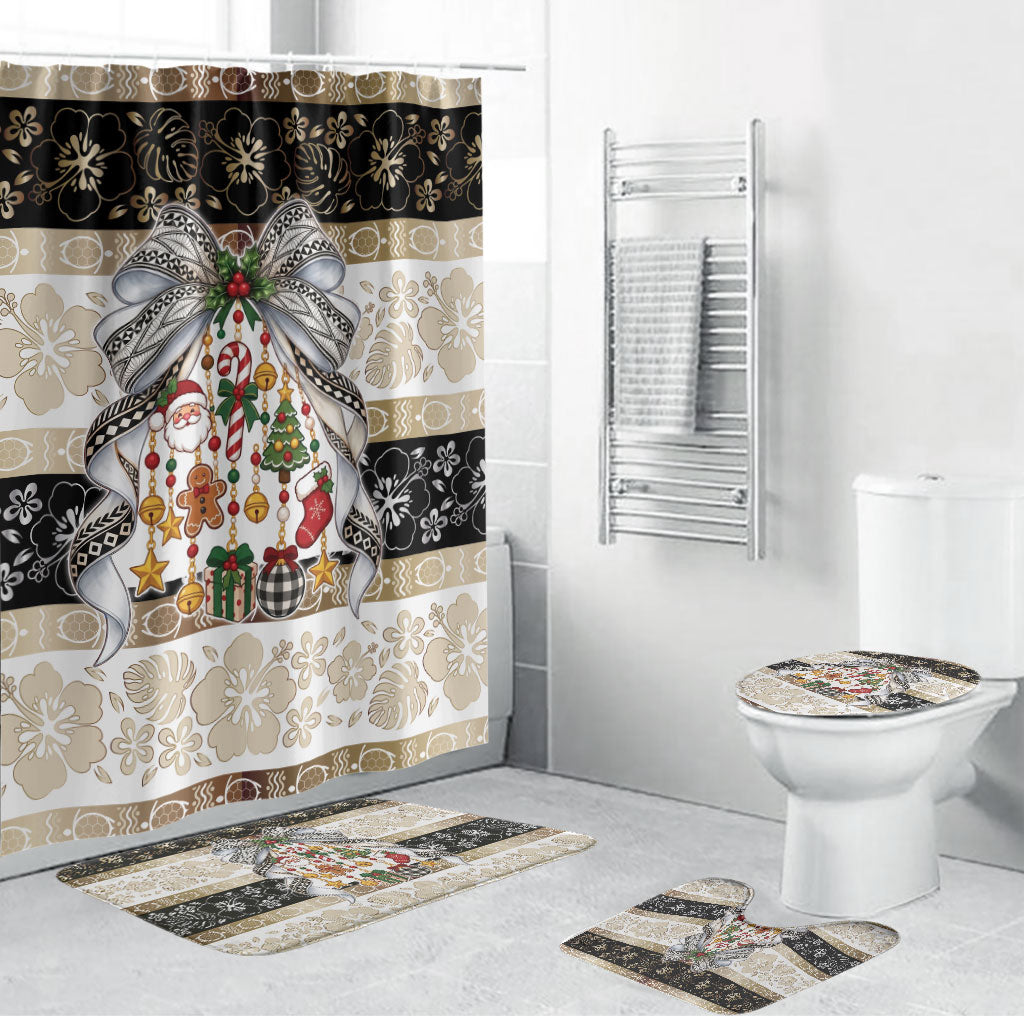 Tonga Ngatu Christmas Bow Bathroom Set Kilisimasi Fiefia Gold Style