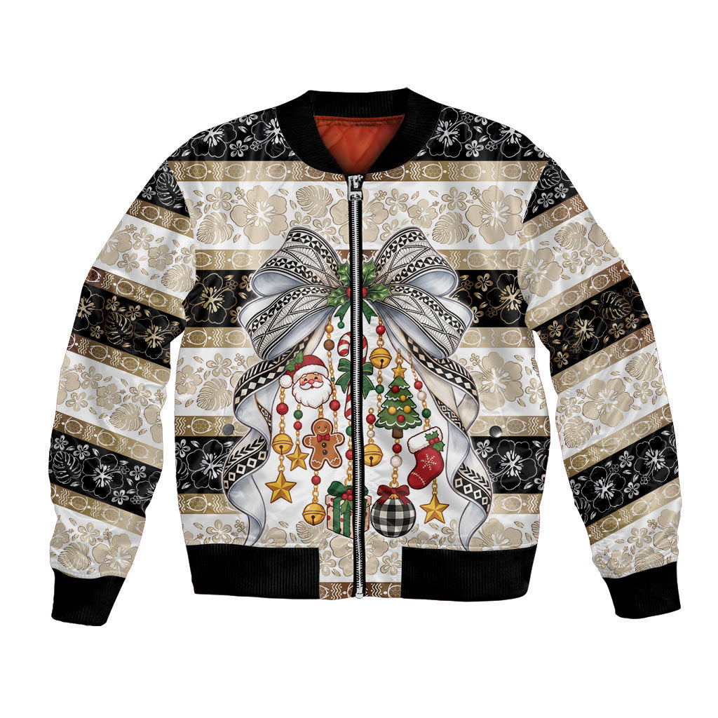 Tonga Ngatu Christmas Bow Bomber Jacket Kilisimasi Fiefia Gold Style LT9 Unisex Red - Polynesian Pride