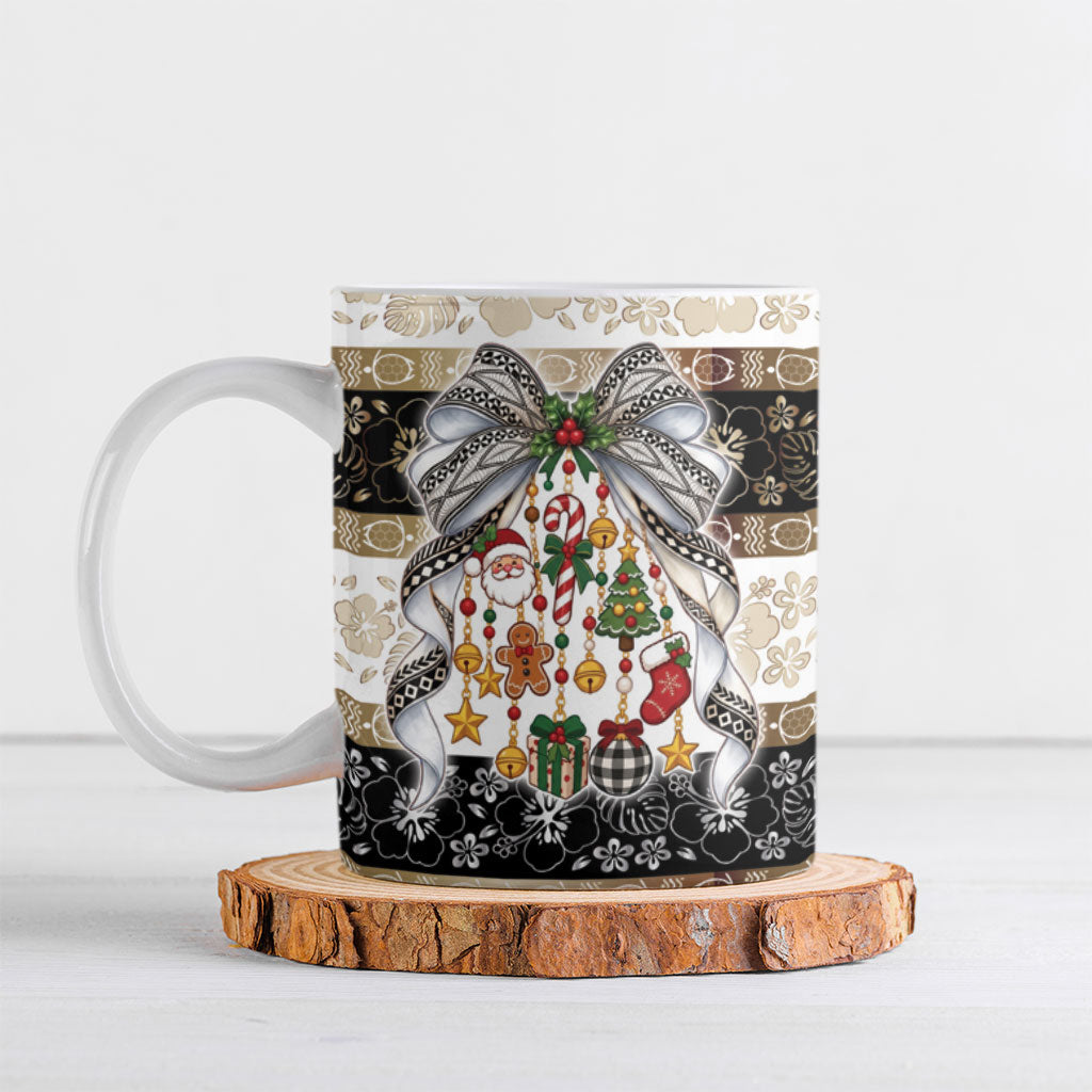Tonga Ngatu Christmas Bow Ceramic Mug Kilisimasi Fiefia Gold Style