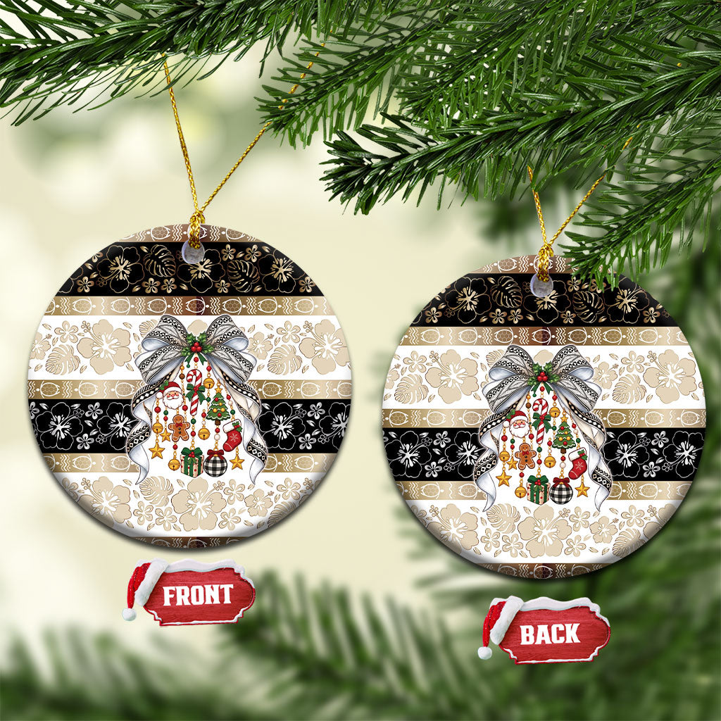 Tonga Ngatu Christmas Bow Ceramic Ornament Kilisimasi Fiefia Gold Style