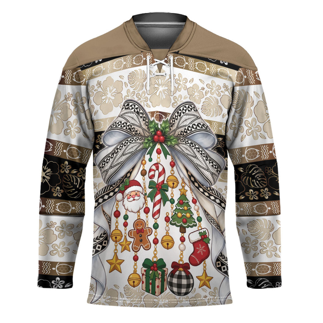 Tonga Ngatu Christmas Bow Hockey Jersey Kilisimasi Fiefia Gold Style