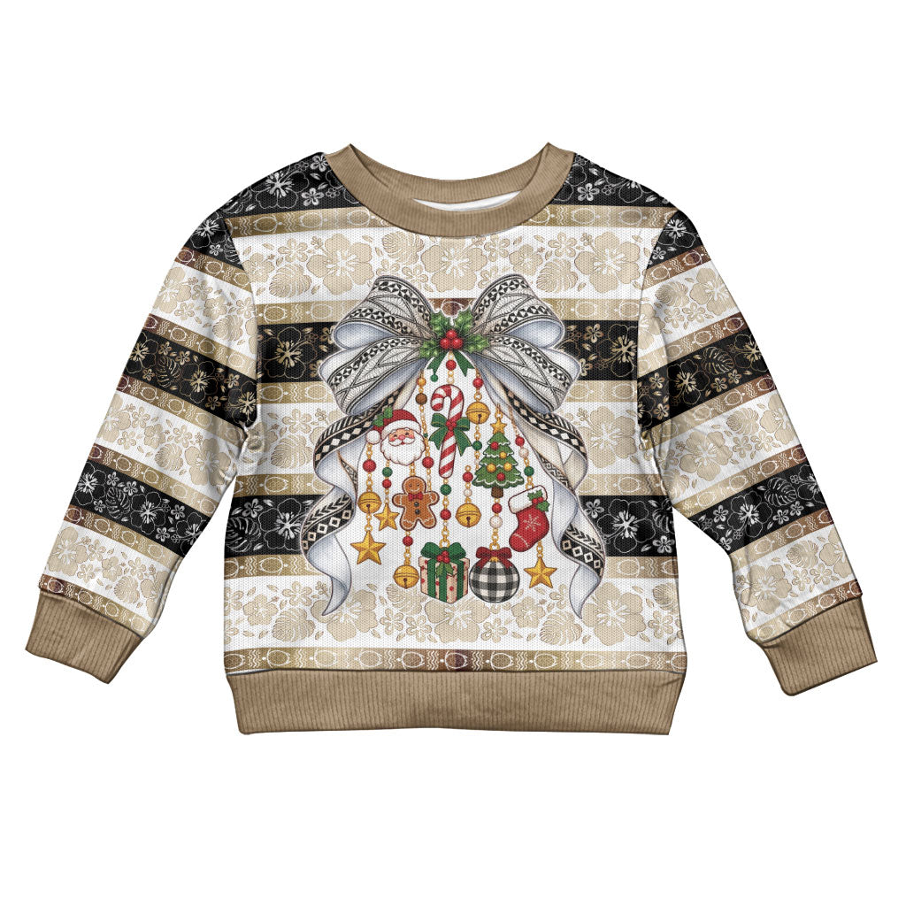 Tonga Ngatu Christmas Bow Kid Ugly Christmas Sweater Kilisimasi Fiefia Gold Style