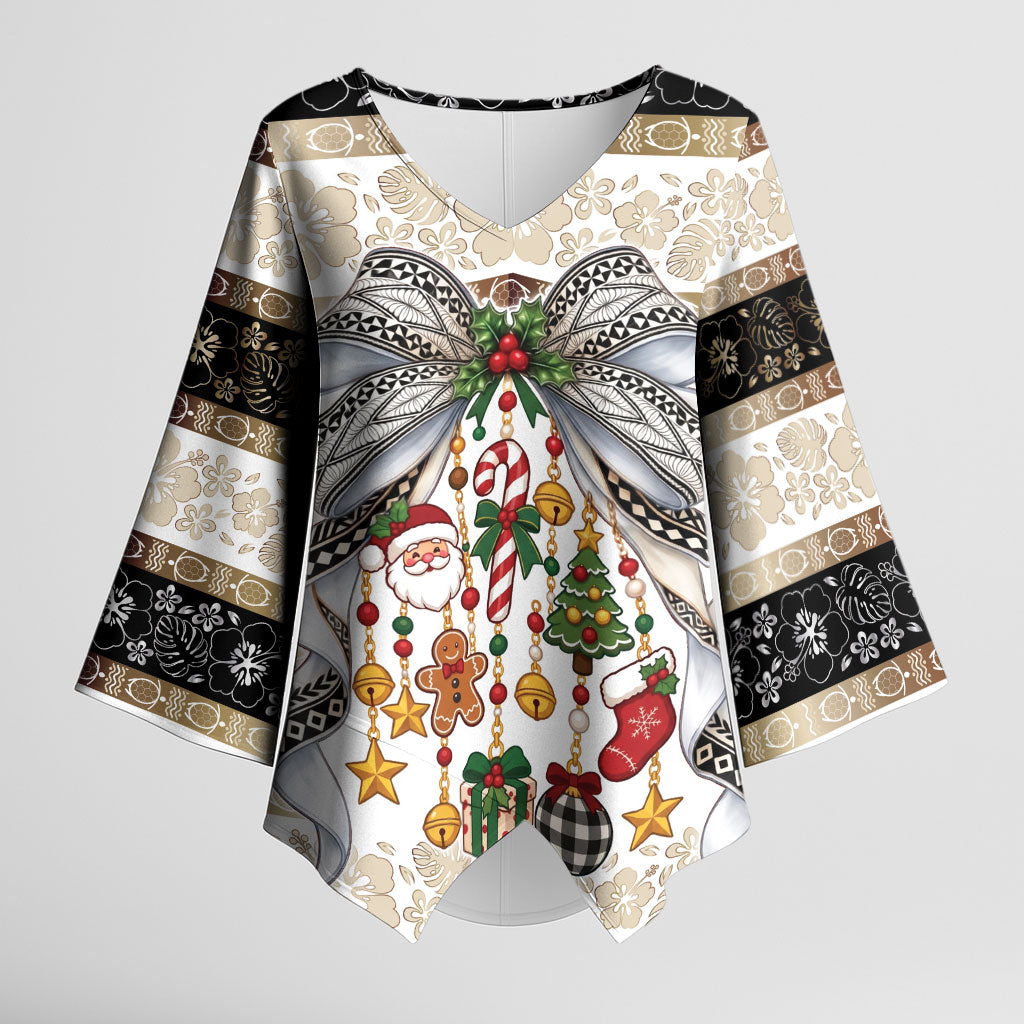 Tonga Ngatu Christmas Bow Kimono Sleeve Blouse Kilisimasi Fiefia Gold Style