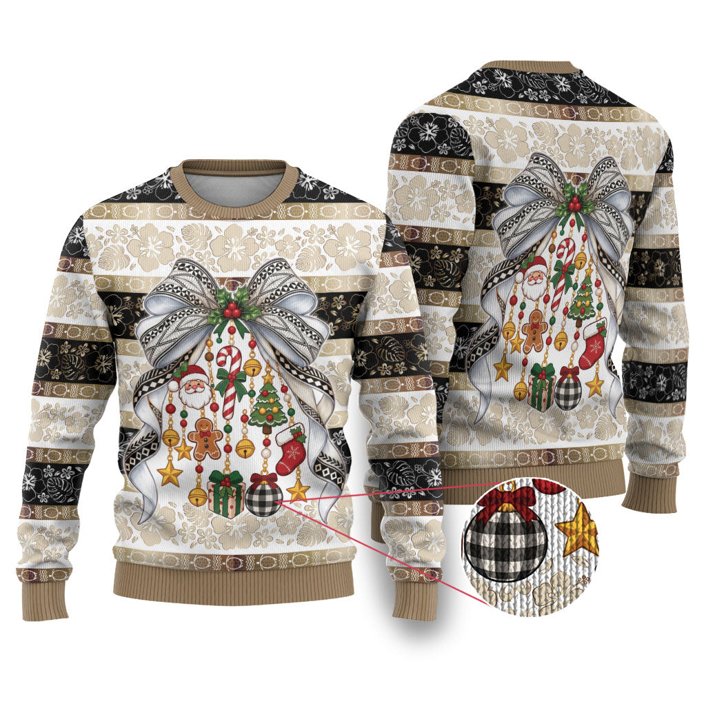 Tonga Ngatu Christmas Bow Ugly Christmas Sweater Kilisimasi Fiefia Gold Style