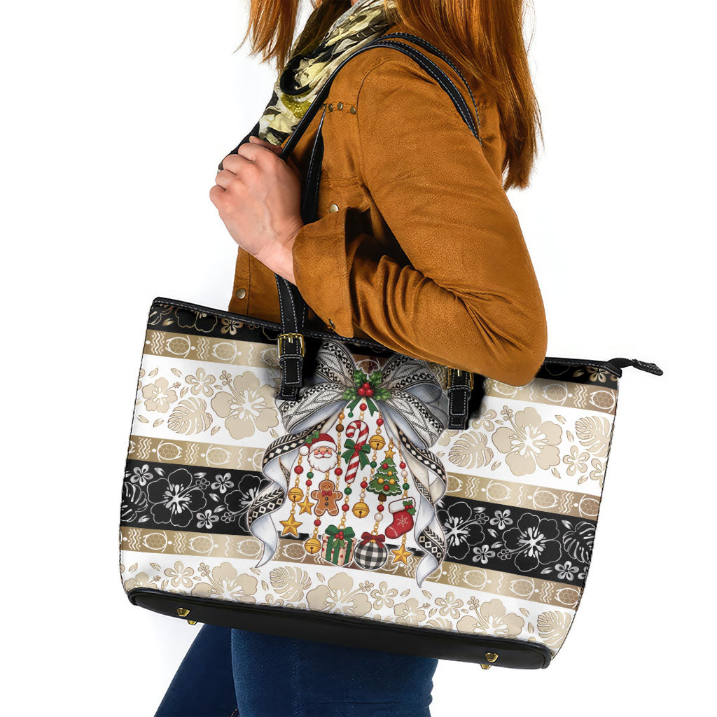 Tonga Ngatu Christmas Bow Leather Tote Bag Kilisimasi Fiefia Gold Style