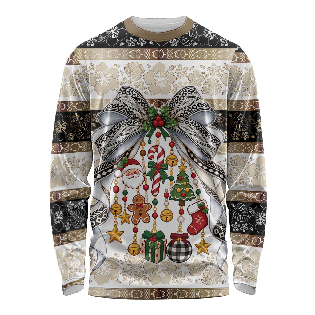 Tonga Ngatu Christmas Bow Long Sleeve Shirt Kilisimasi Fiefia Gold Style