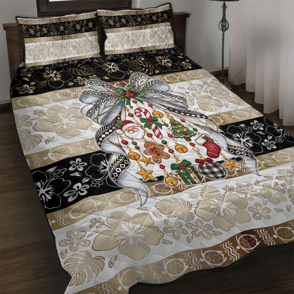 Tonga Ngatu Christmas Bow Quilt Bed Set Kilisimasi Fiefia Gold Style