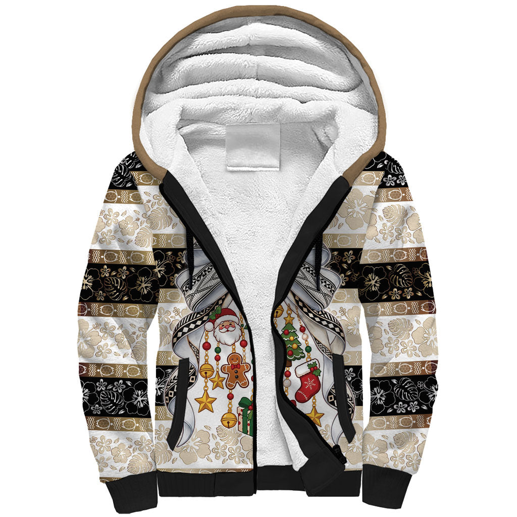 Tonga Ngatu Christmas Bow Sherpa Hoodie Kilisimasi Fiefia Gold Style