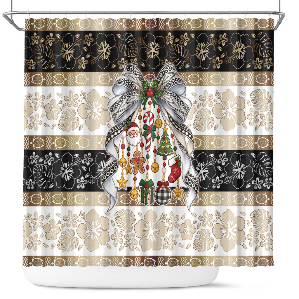 Tonga Ngatu Christmas Bow Shower Curtain Kilisimasi Fiefia Gold Style