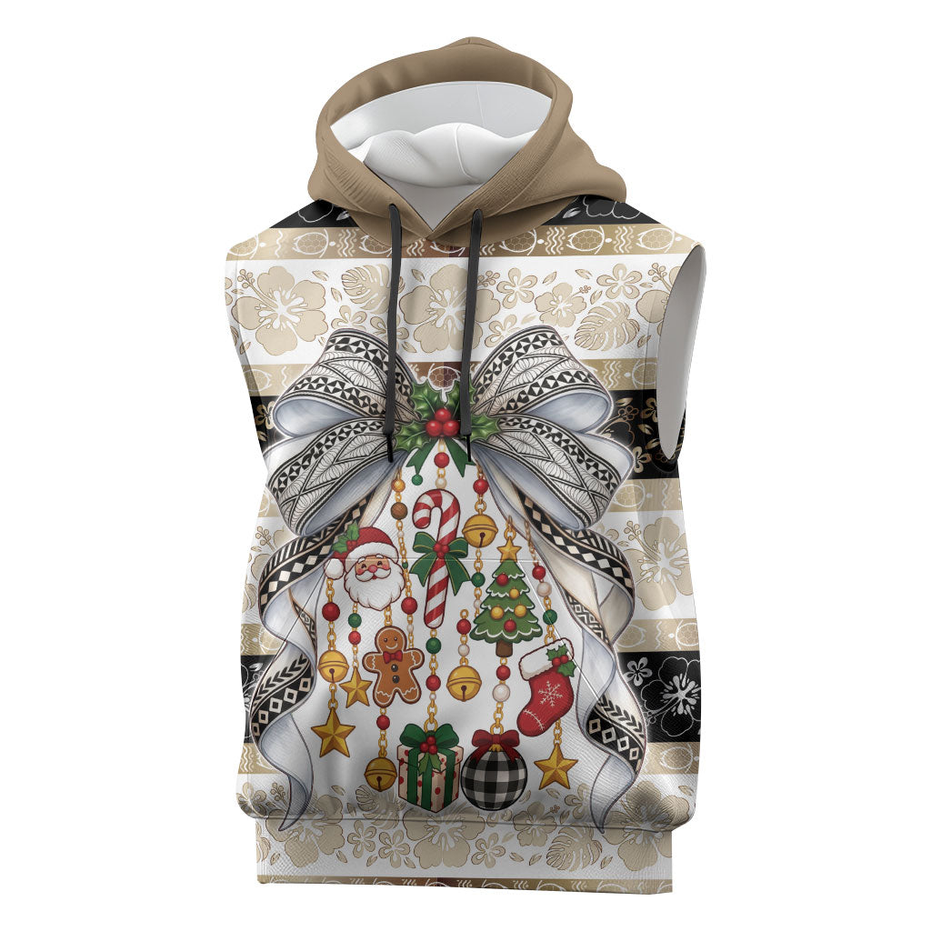 Tonga Ngatu Christmas Bow Sleeveless Hoodie Kilisimasi Fiefia Gold Style