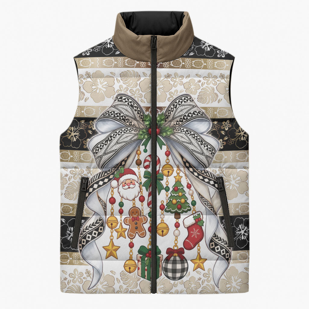 Tonga Ngatu Christmas Bow Sleeveless Puffer Jacket Kilisimasi Fiefia Gold Style
