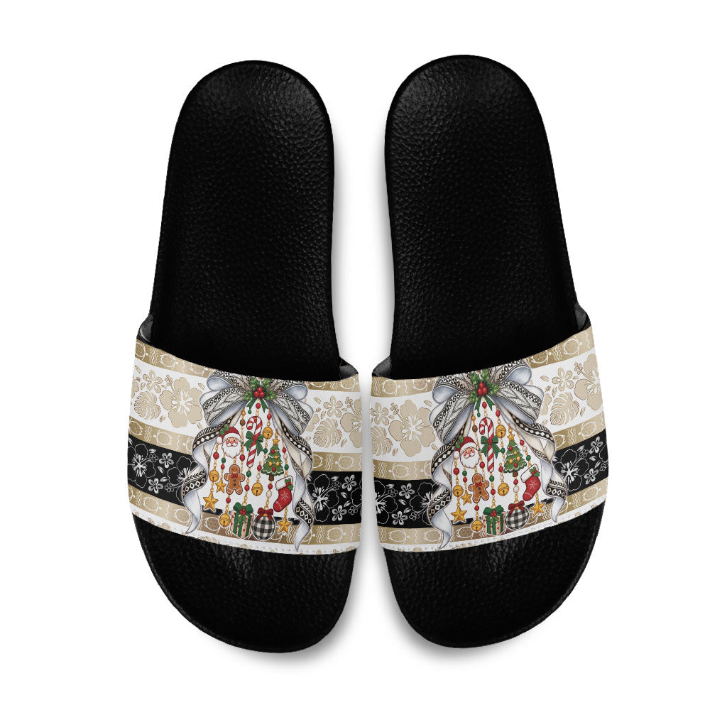 Tonga Ngatu Christmas Bow Slide Sandals Kilisimasi Fiefia Gold Style LT9 Red - Polynesian Pride