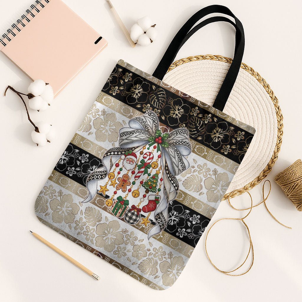 Tonga Ngatu Christmas Bow Tote Bag Kilisimasi Fiefia Gold Style LT9 Black Strap One Size Red - Polynesian Pride