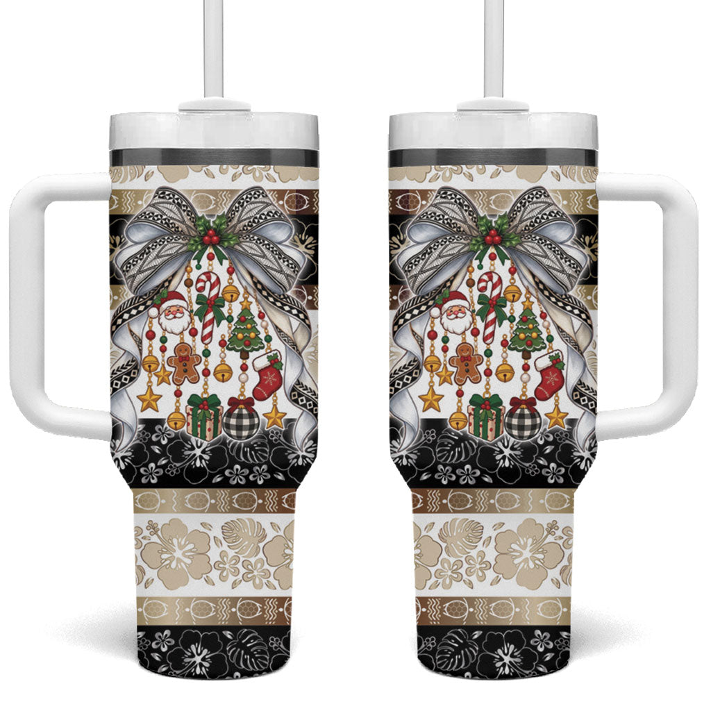 Tonga Ngatu Christmas Bow Tumbler With Handle Kilisimasi Fiefia Gold Style