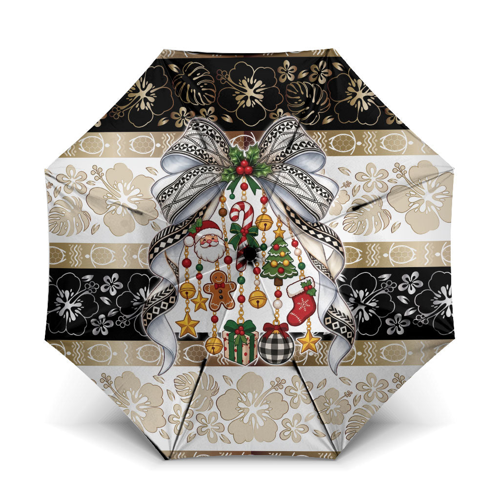 Tonga Ngatu Christmas Bow Umbrella Kilisimasi Fiefia Gold Style LT9 One Size Folded 11.42 inch Opened Diameter 37.4 inch Red - Polynesian Pride