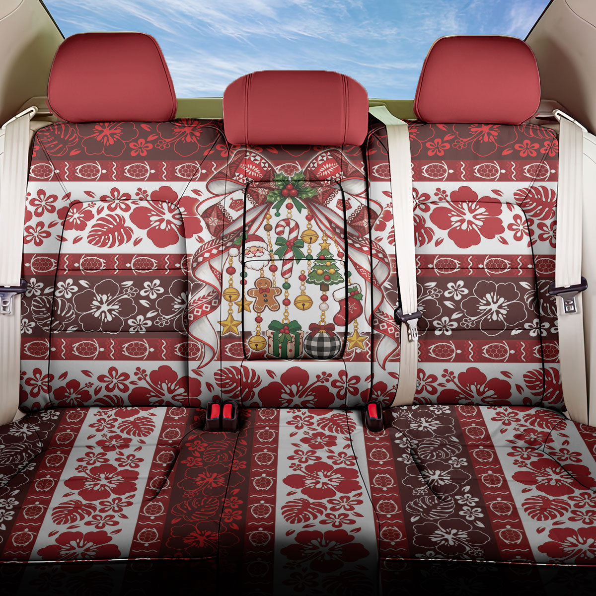 Tonga Ngatu Christmas Bow Back Car Seat Cover Kilisimasi Fiefia Red Style LT9 One Size Gold - Polynesian Pride