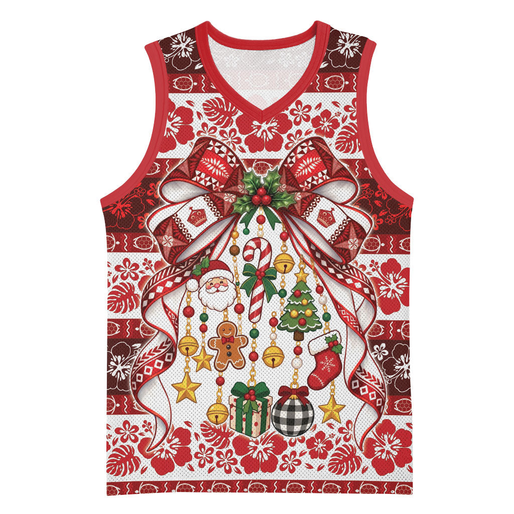 Tonga Ngatu Christmas Bow Basketball Jersey Kilisimasi Fiefia Red Style