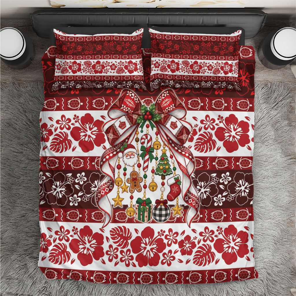Tonga Ngatu Christmas Bow Bedding Set Kilisimasi Fiefia Red Style LT9 Gold - Polynesian Pride