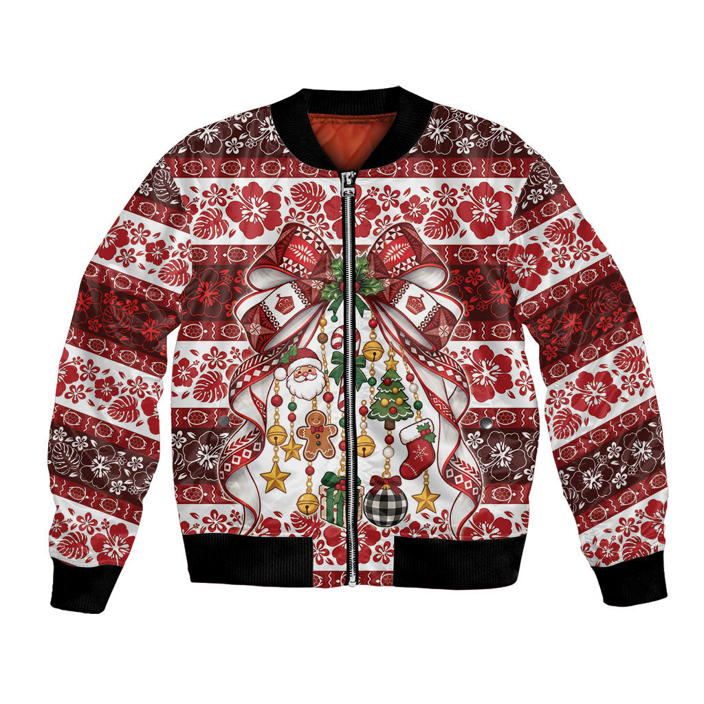 Tonga Ngatu Christmas Bow Bomber Jacket Kilisimasi Fiefia Red Style LT9 Unisex Gold - Polynesian Pride