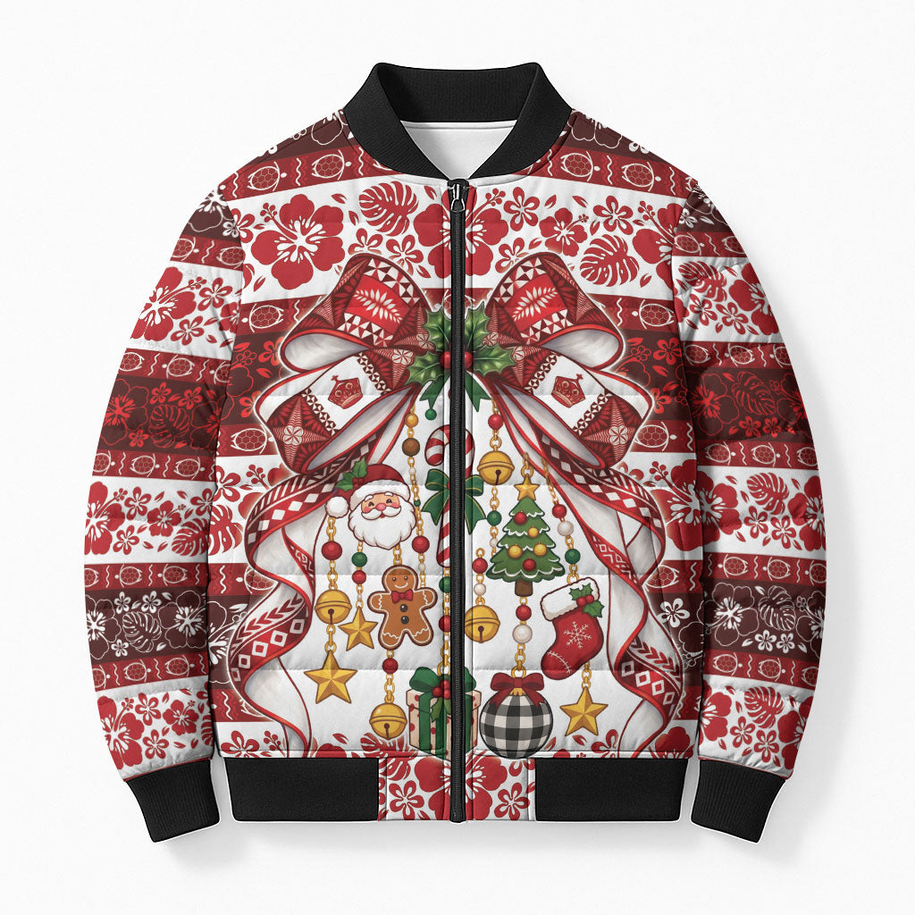 Tonga Ngatu Christmas Bow Bomber Puffer Jacket Kilisimasi Fiefia Red Style LT9 Unisex Gold - Polynesian Pride