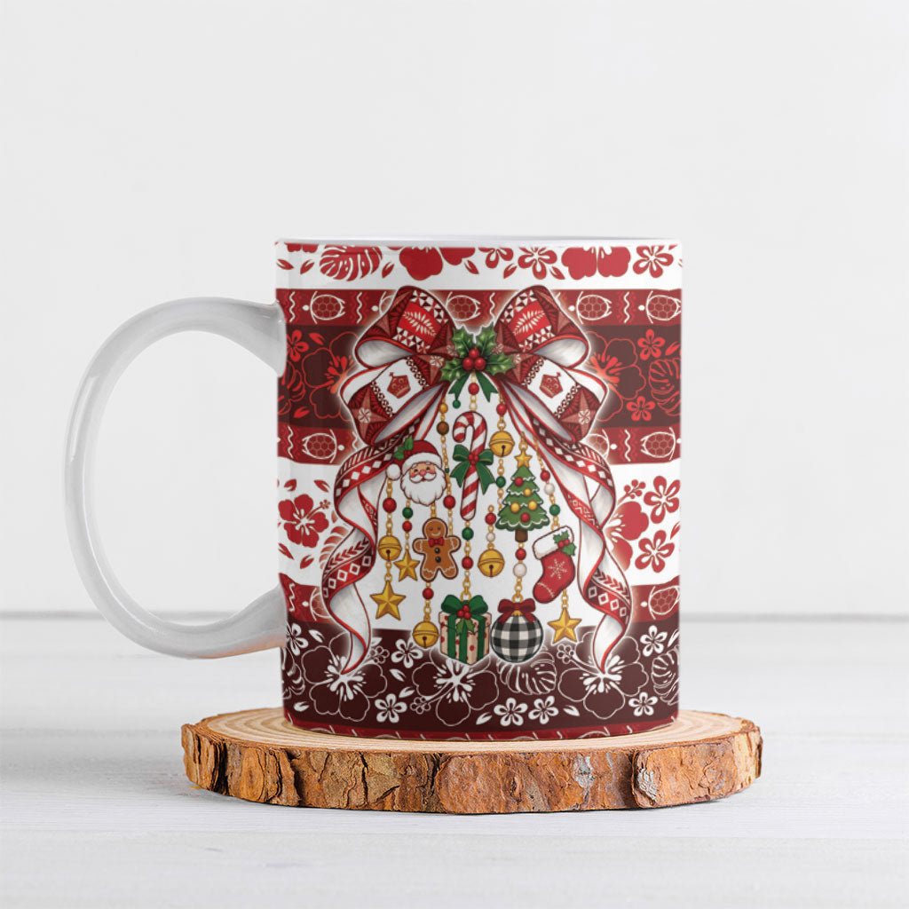 Tonga Ngatu Christmas Bow Ceramic Mug Kilisimasi Fiefia Red Style