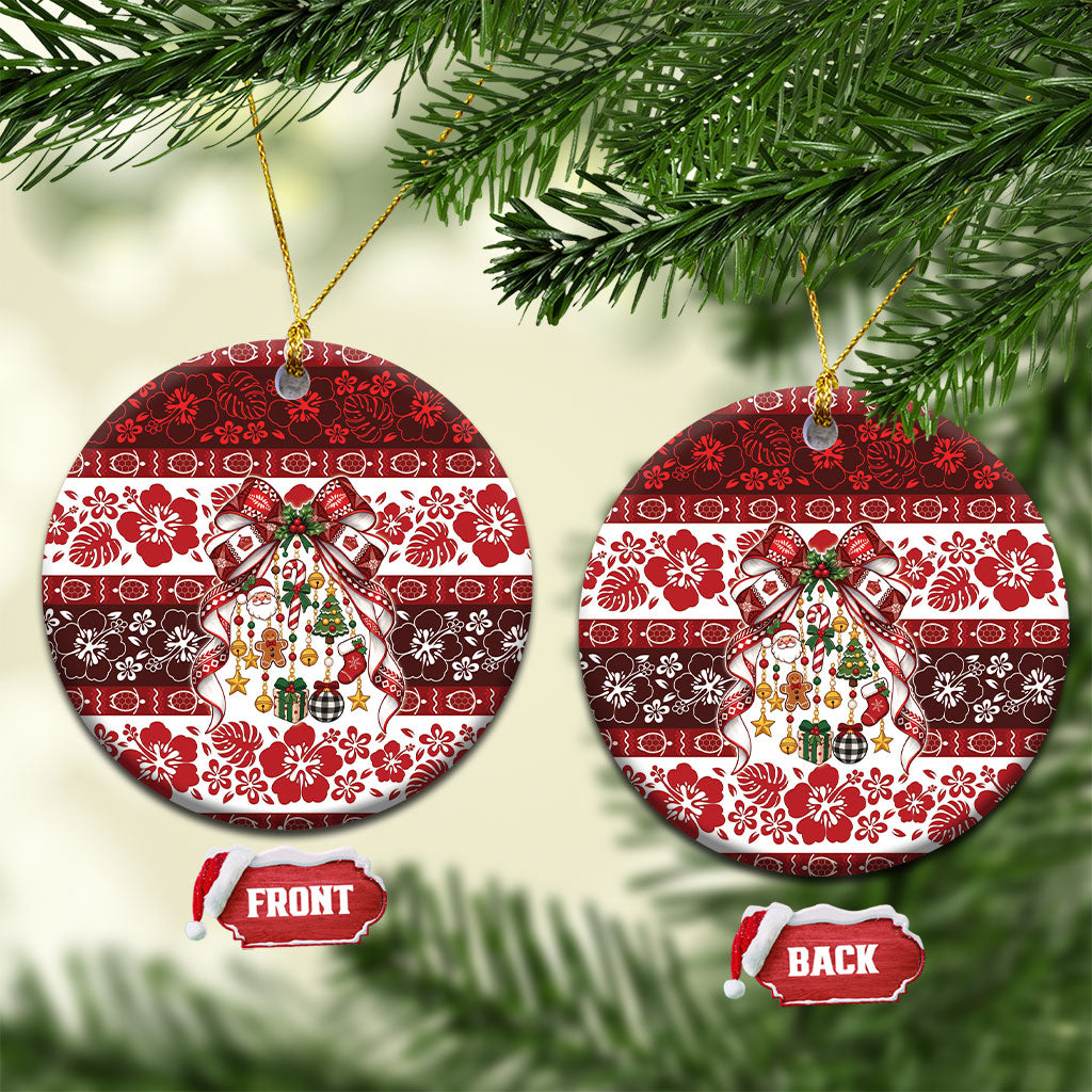 Tonga Ngatu Christmas Bow Ceramic Ornament Kilisimasi Fiefia Red Style