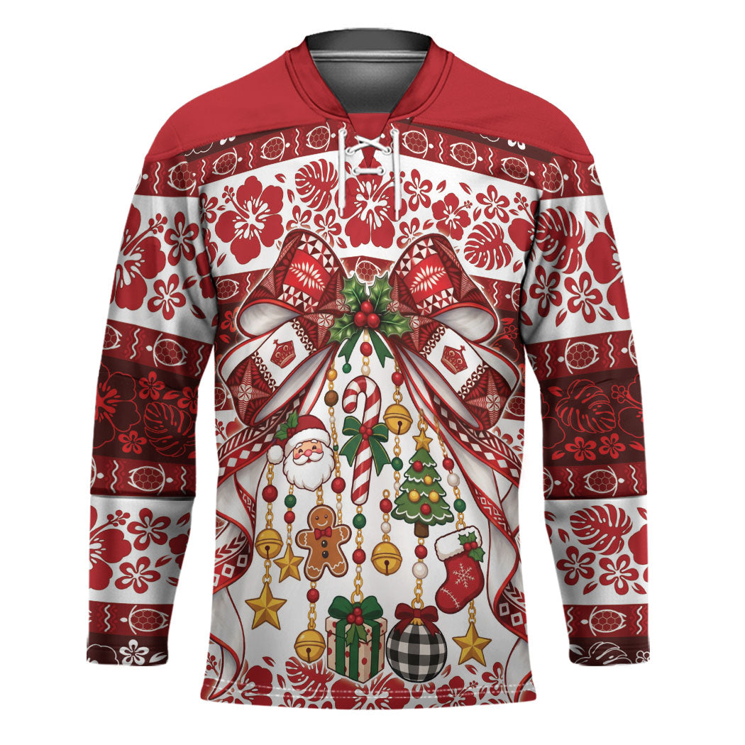 Tonga Ngatu Christmas Bow Hockey Jersey Kilisimasi Fiefia Red Style