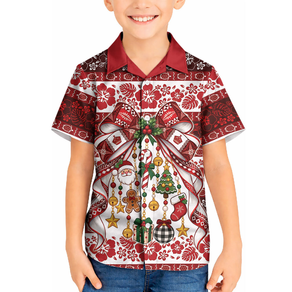 Tonga Ngatu Christmas Bow Kid Hawaiian Shirt Kilisimasi Fiefia Red Style LT9 Kid Gold - Polynesian Pride