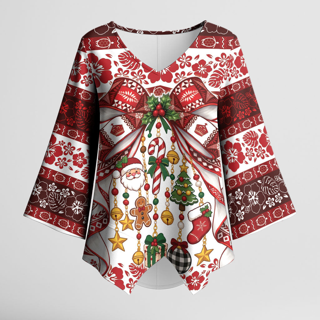 Tonga Ngatu Christmas Bow Kimono Sleeve Blouse Kilisimasi Fiefia Red Style