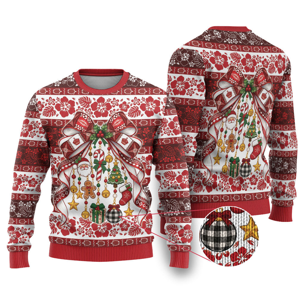 Tonga Ngatu Christmas Bow Ugly Christmas Sweater Kilisimasi Fiefia Red Style