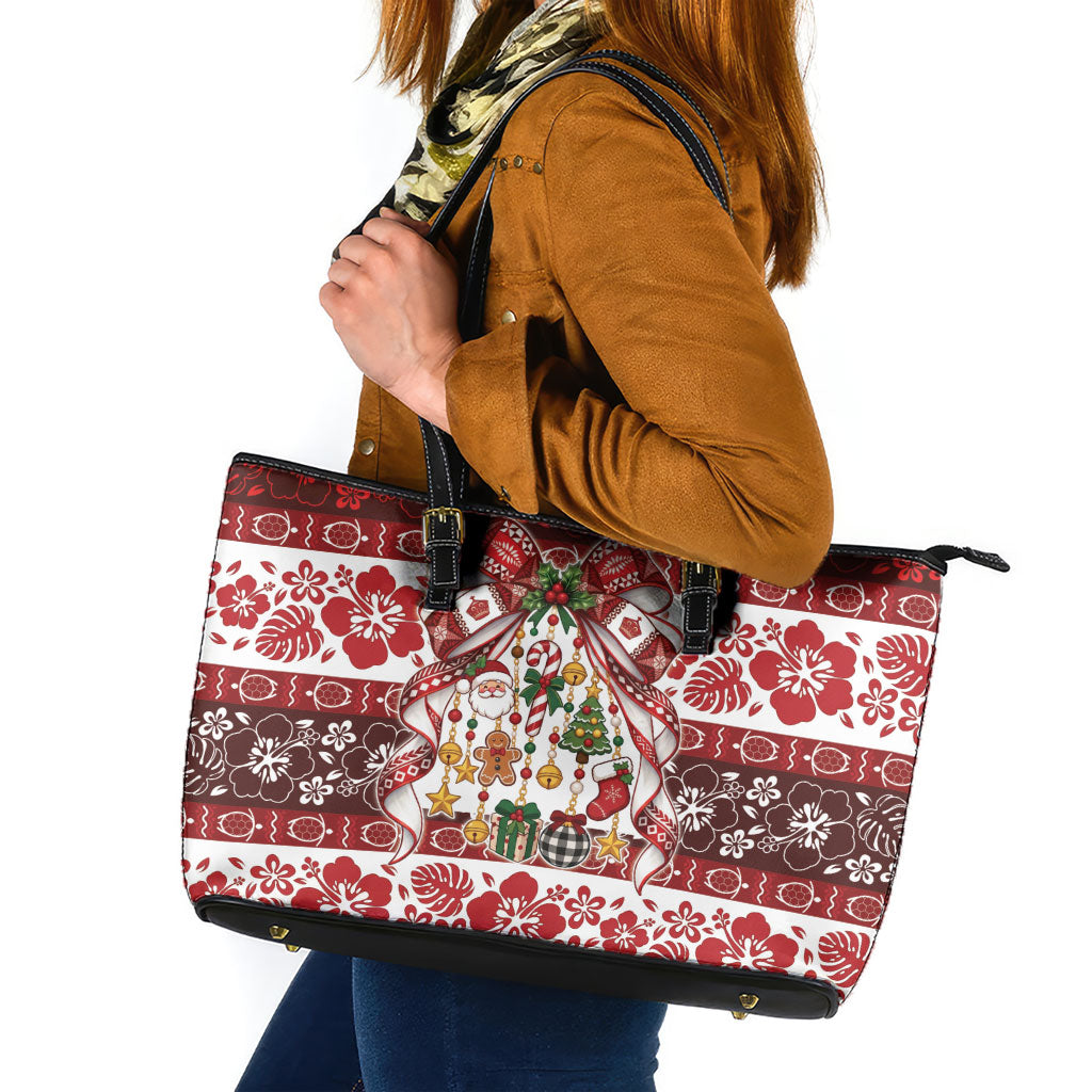 Tonga Ngatu Christmas Bow Leather Tote Bag Kilisimasi Fiefia Red Style