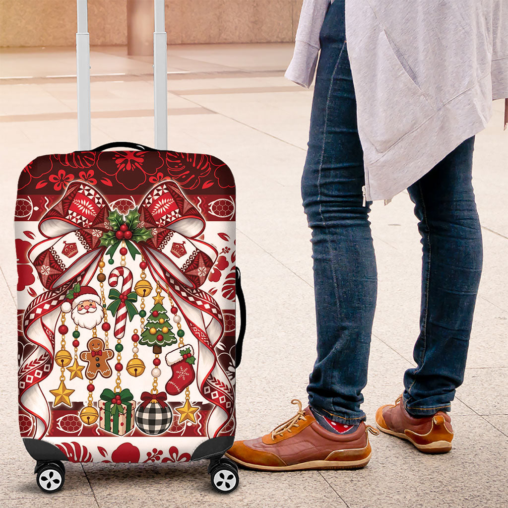 Tonga Ngatu Christmas Bow Luggage Cover Kilisimasi Fiefia Red Style