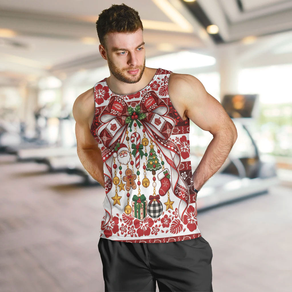 Tonga Ngatu Christmas Bow Men Tank Top Kilisimasi Fiefia Red Style