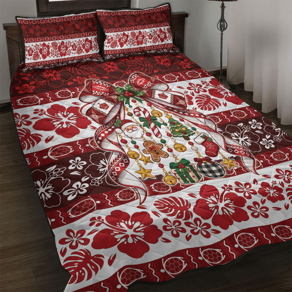 Tonga Ngatu Christmas Bow Quilt Bed Set Kilisimasi Fiefia Red Style