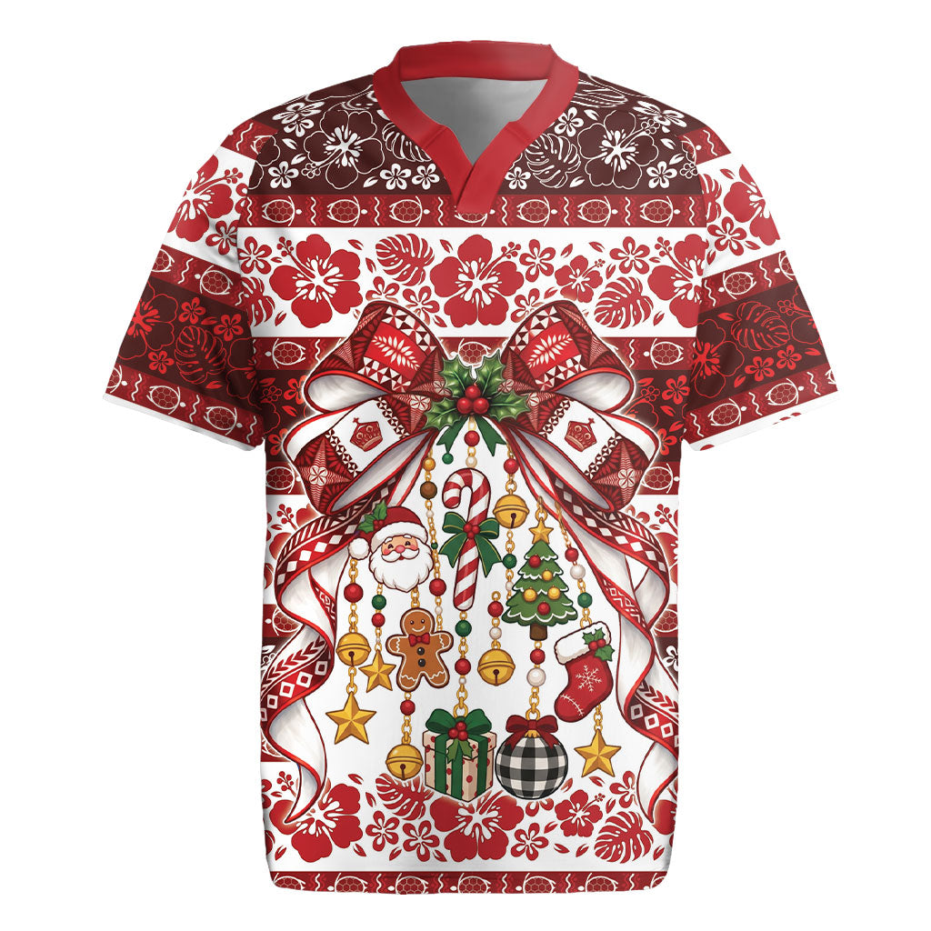 Tonga Ngatu Christmas Bow Rugby Jersey Kilisimasi Fiefia Red Style