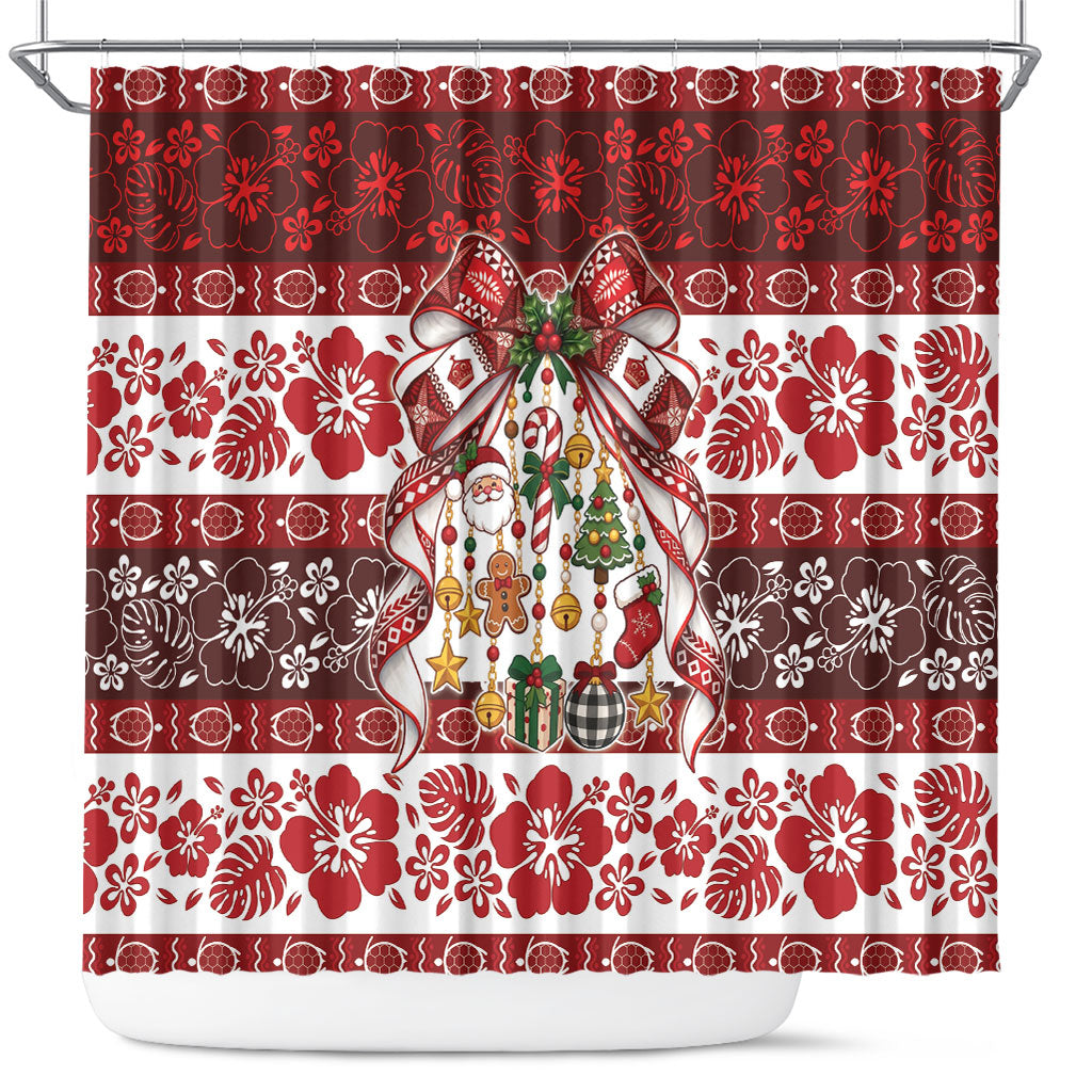 Tonga Ngatu Christmas Bow Shower Curtain Kilisimasi Fiefia Red Style LT9 Gold - Polynesian Pride