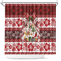 Tonga Ngatu Christmas Bow Shower Curtain Kilisimasi Fiefia Red Style LT9 Gold - Polynesian Pride