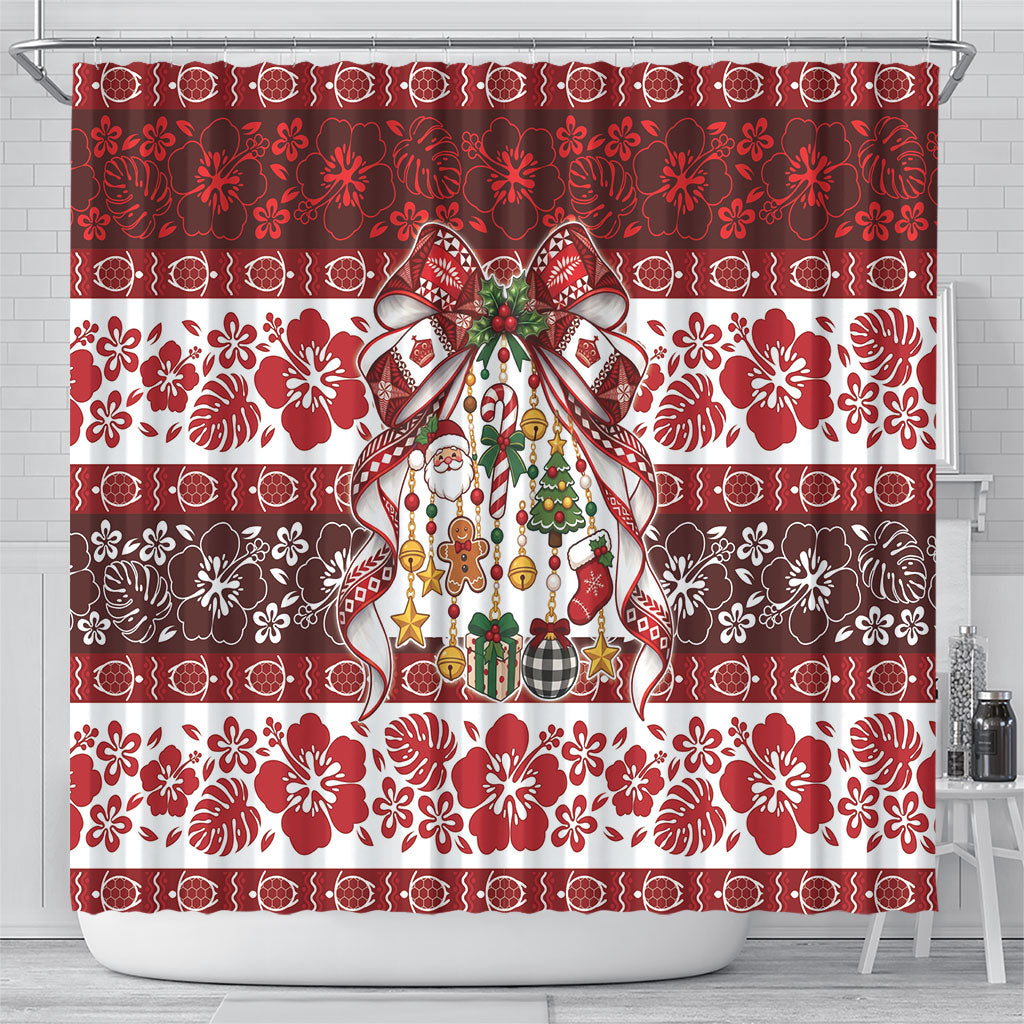 Tonga Ngatu Christmas Bow Shower Curtain Kilisimasi Fiefia Red Style LT9 - Polynesian Pride