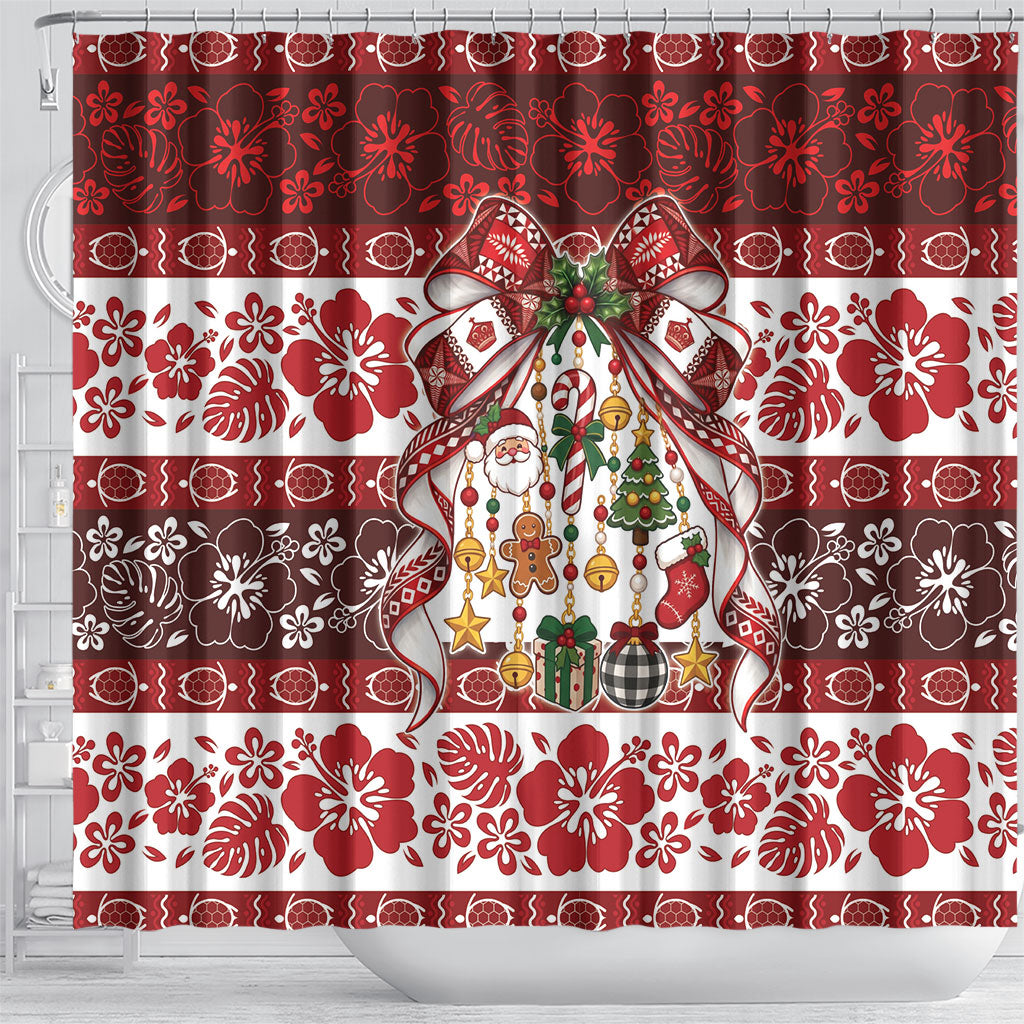 Tonga Ngatu Christmas Bow Shower Curtain Kilisimasi Fiefia Red Style LT9 - Polynesian Pride