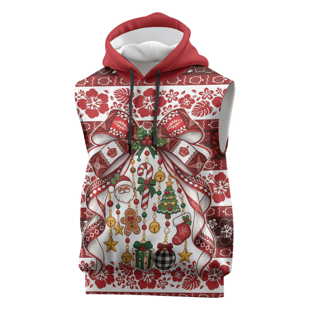 Tonga Ngatu Christmas Bow Sleeveless Hoodie Kilisimasi Fiefia Red Style