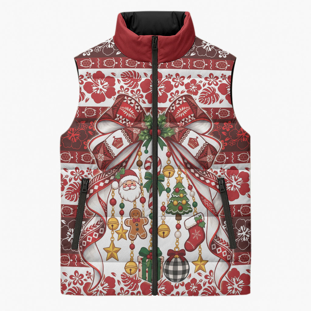 Tonga Ngatu Christmas Bow Sleeveless Puffer Jacket Kilisimasi Fiefia Red Style