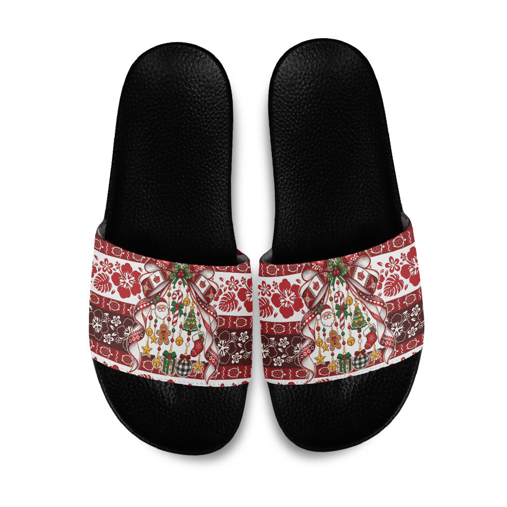 Tonga Ngatu Christmas Bow Slide Sandals Kilisimasi Fiefia Red Style LT9 Gold - Polynesian Pride