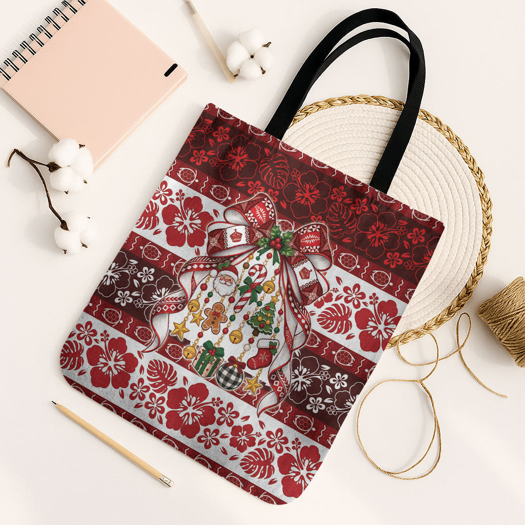 Tonga Ngatu Christmas Bow Tote Bag Kilisimasi Fiefia Red Style LT9 Black Strap One Size Gold - Polynesian Pride